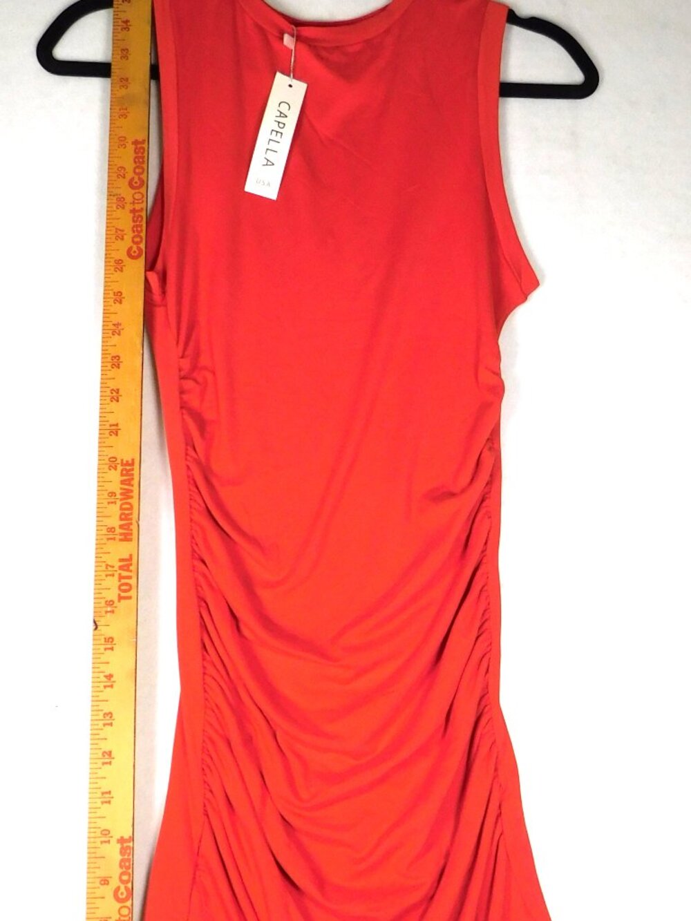 Capella Women's Small Red Ruched Bodycon Dress Sleeveless Crew Neck New with Tag
